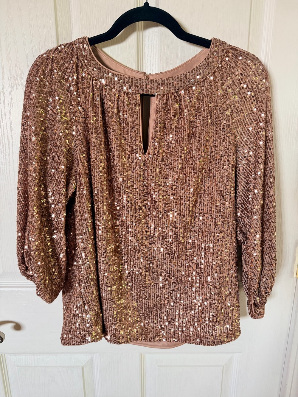 Vince Camuto Rose Gold Sequin Keyhole Blouse